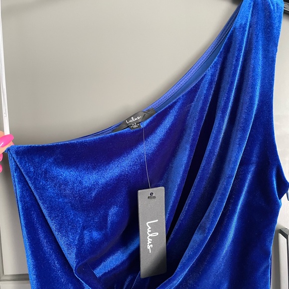 Lulu's Blue One-Shoulder Ruched Sheath Dress - Picture 5 of 6